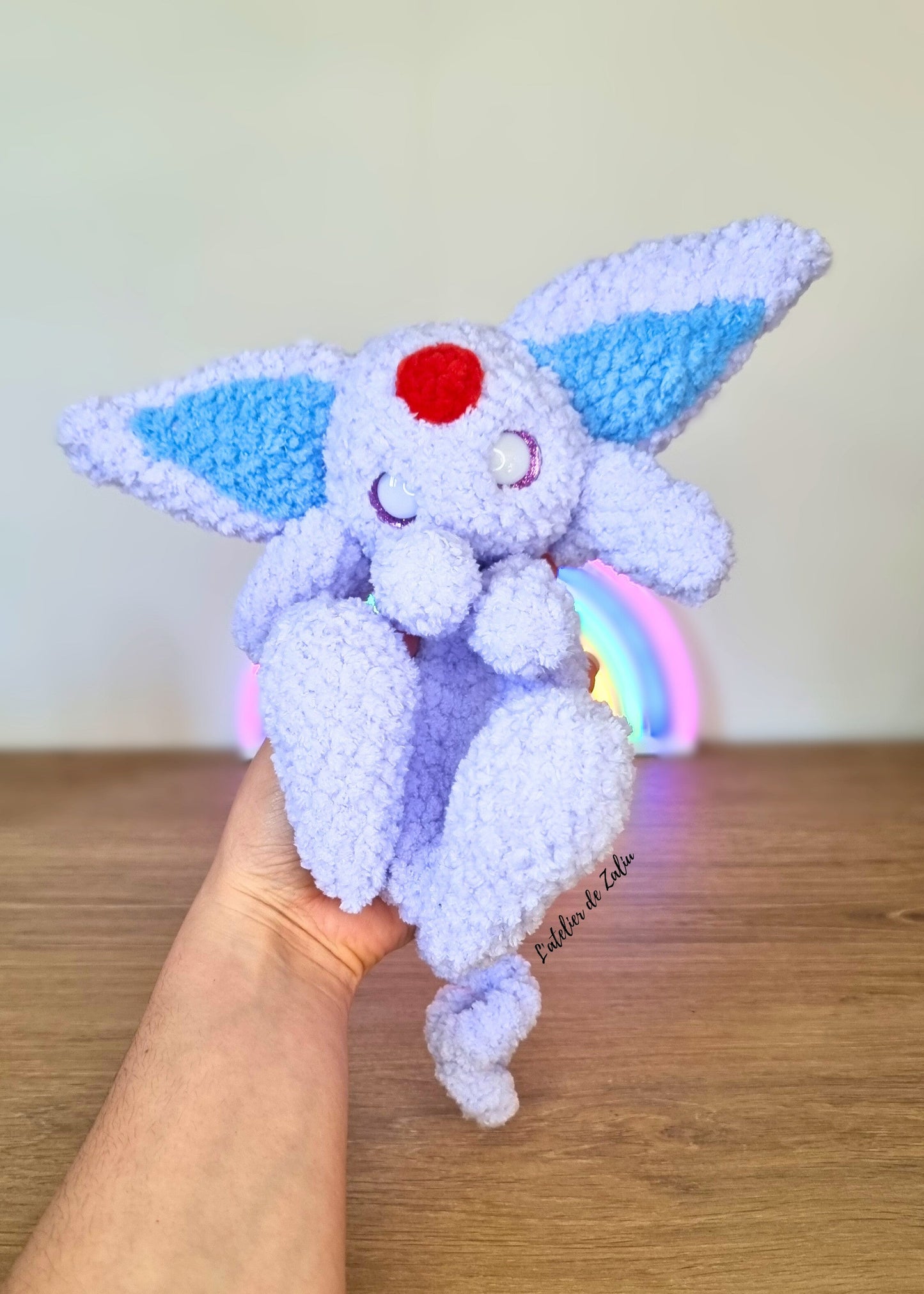 mentali espeon crochet pokemon amigurumi fait main piece unique l'atelier de zaliu normandie