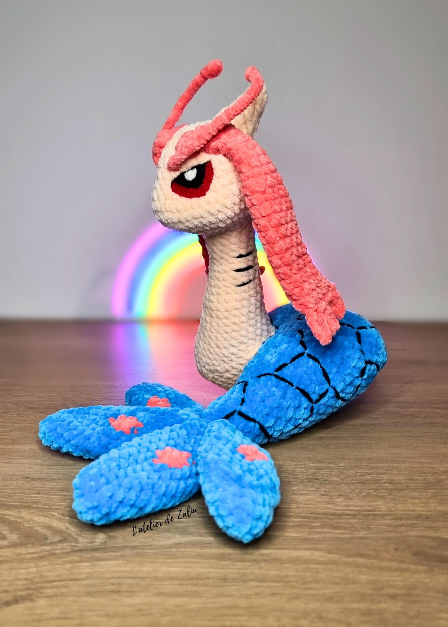 pokemon crochet milotic milobellus handmade peluche crochet normandie pont-audemer zaliu piece unique travail soigné