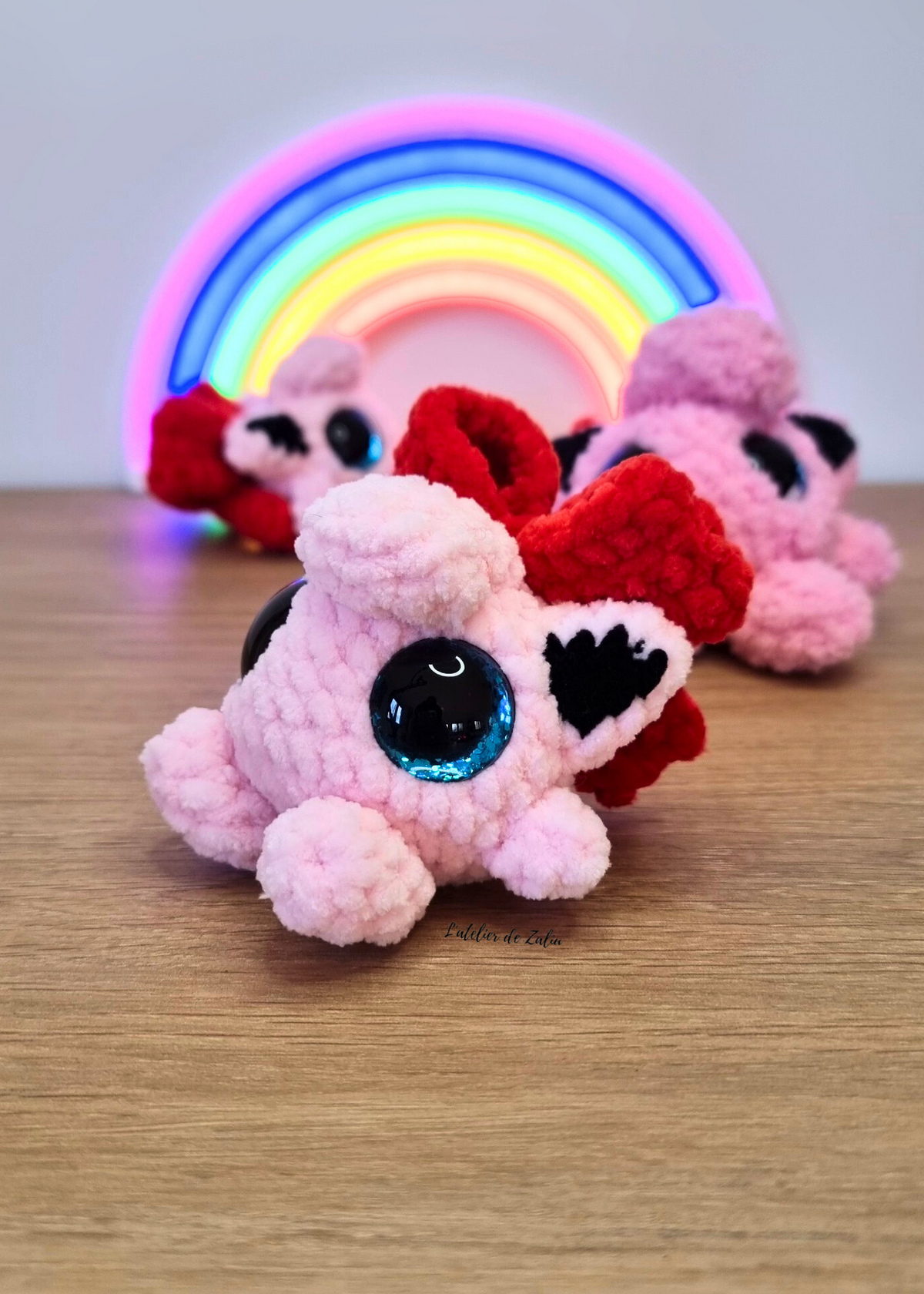 Rondoudou pokemon adorable petit format bouboule crochet peluche fait main normandie ruban rouge