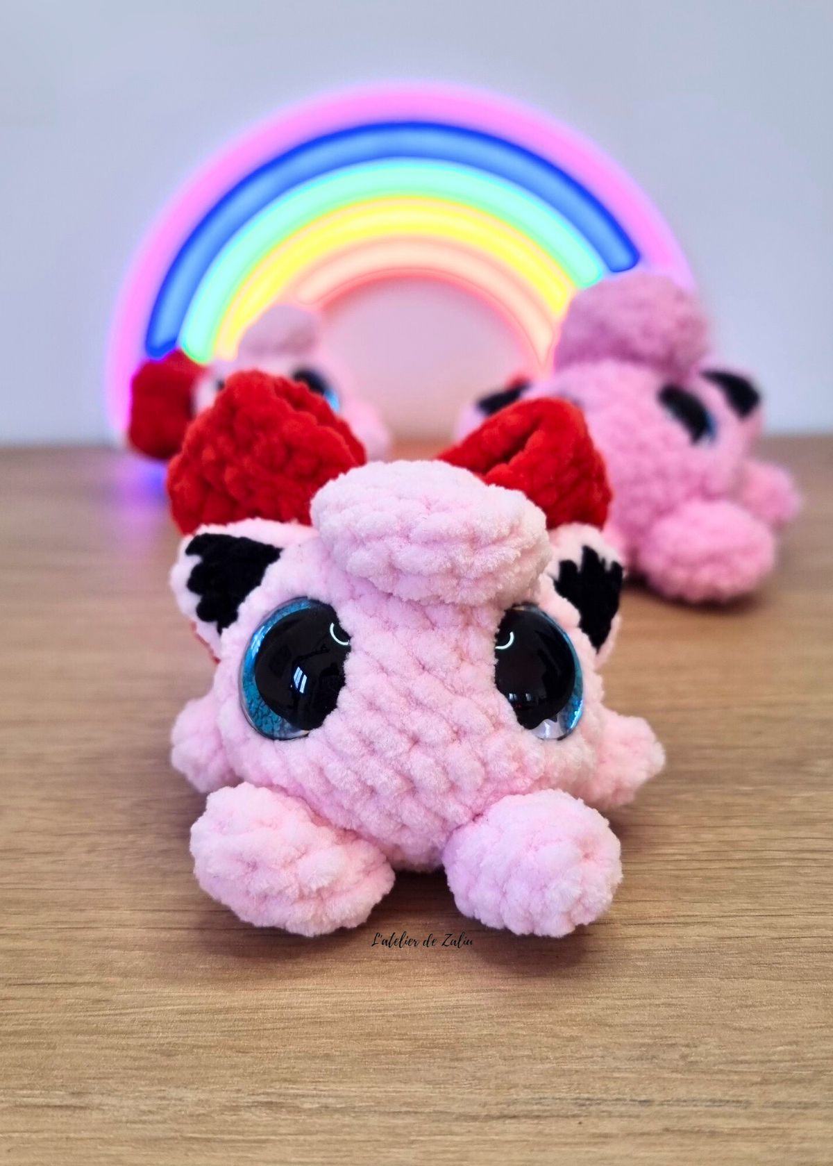 Rondoudou pokemon adorable petit format bouboule crochet peluche fait main normandie ruban rouge