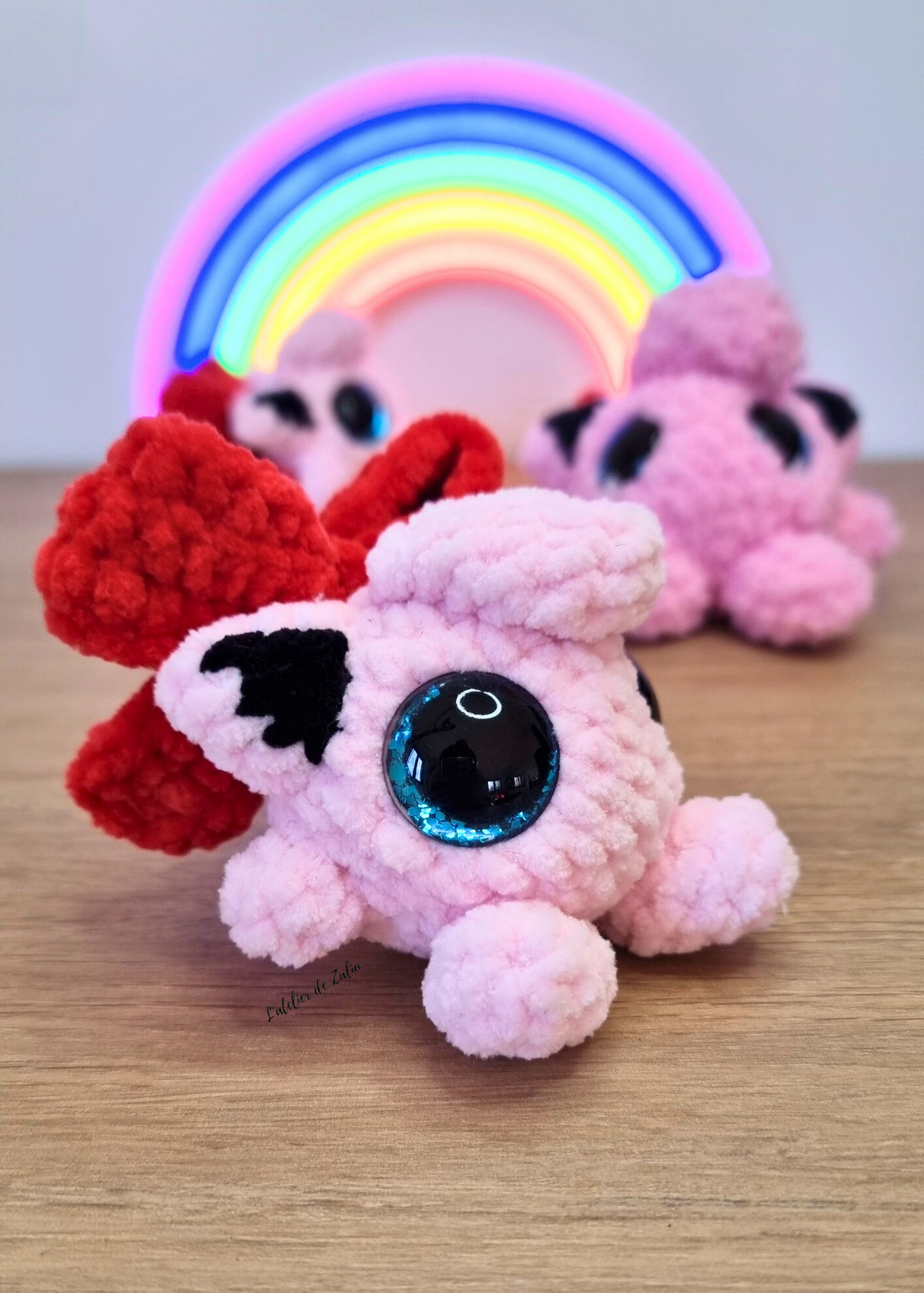 Rondoudou pokemon adorable petit format bouboule crochet peluche fait main normandie ruban rouge
