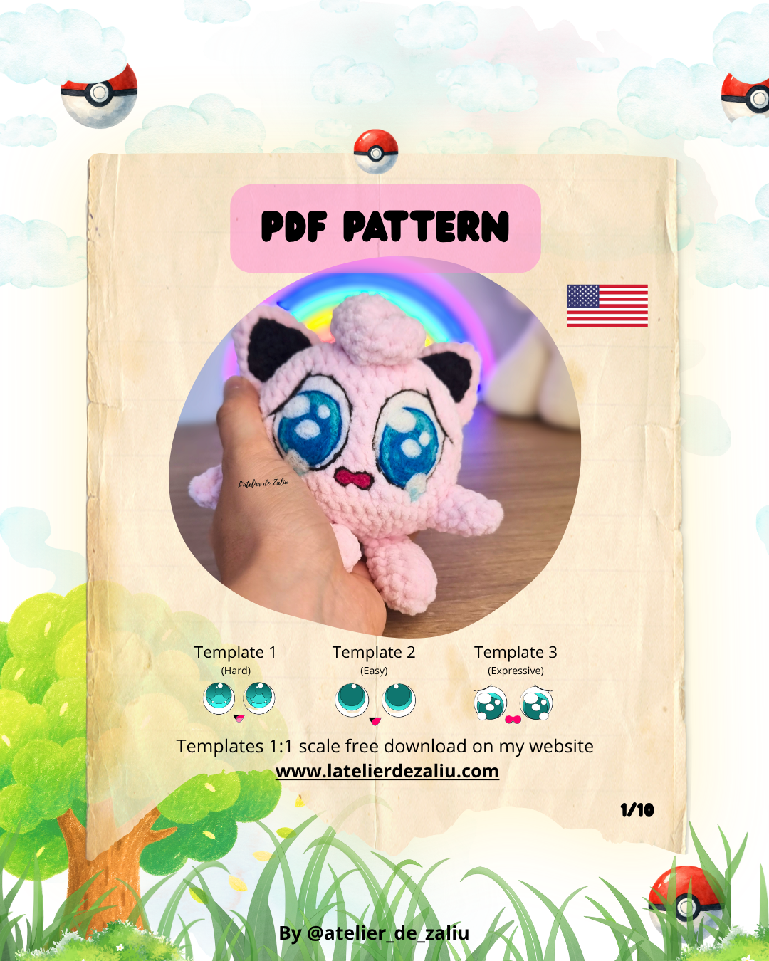 PDF Patron Jigglypuff/Rondoudou US & FR