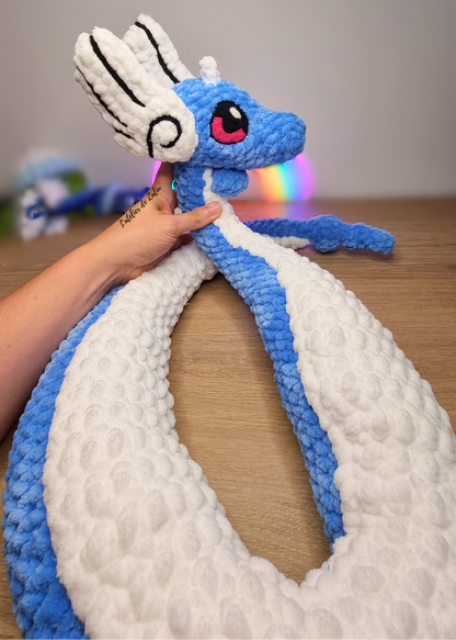 Draco Dragonair pokemon crochet fait main normandie qualité française pont-audemer l'atelier de zaliu peluche needle felting laine cardée oeko-tex certifié