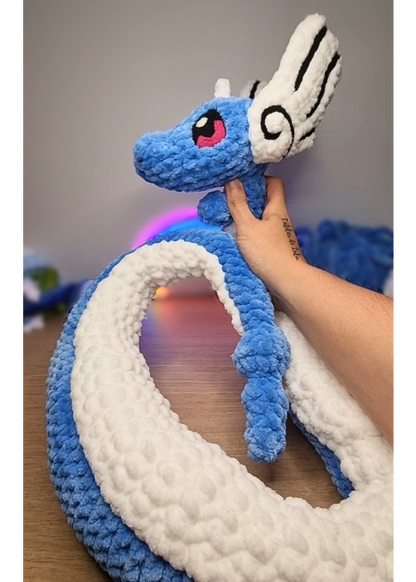 Draco Dragonair pokemon crochet fait main normandie qualité française pont-audemer l'atelier de zaliu peluche needle felting laine cardée oeko-tex certifié