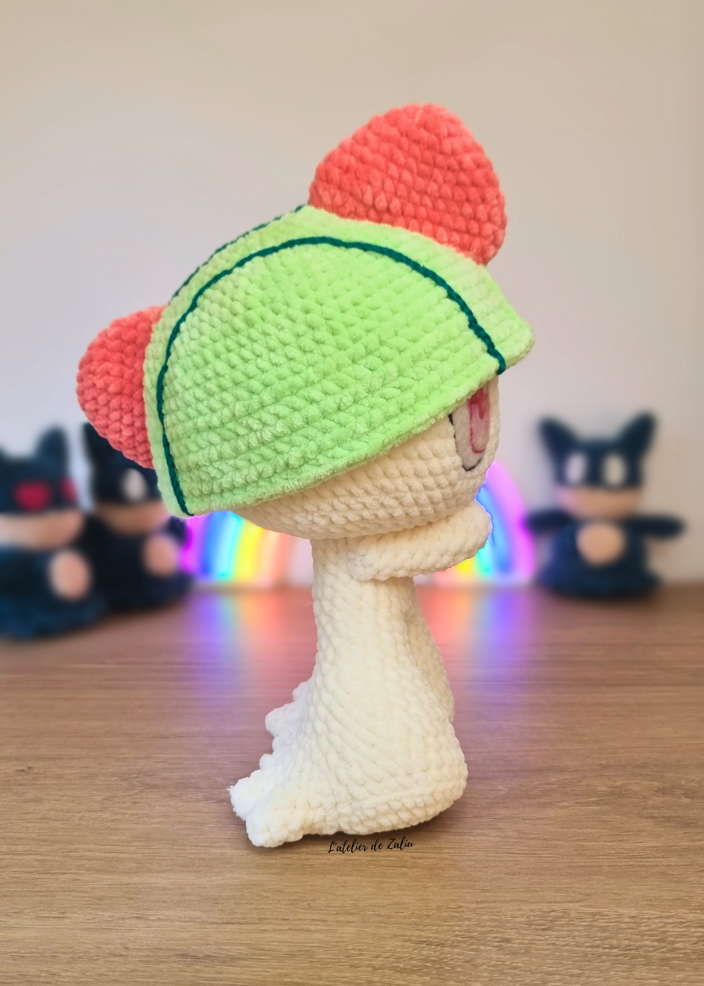 Ralts Tarsal crochet needle felting pièce unique peluche décoration normandie l'atelier de zaliu fait main adorable mignon pokemon